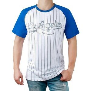 Los Angeles‎ Dodger Fan Athletic Crew Neck Tee Striped Blue and White Sz 3XL